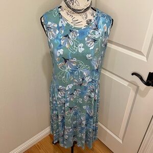Floral Blue Sleeveless Hawaiian Themed Dress Casual Cool